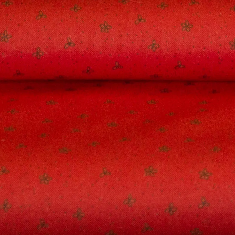 Katoen rood met kleine bloemen